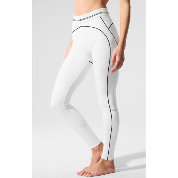Alo Airbrush High-Waist Heart Throb Leggings White Black Hi-Rise Waisted  Tights